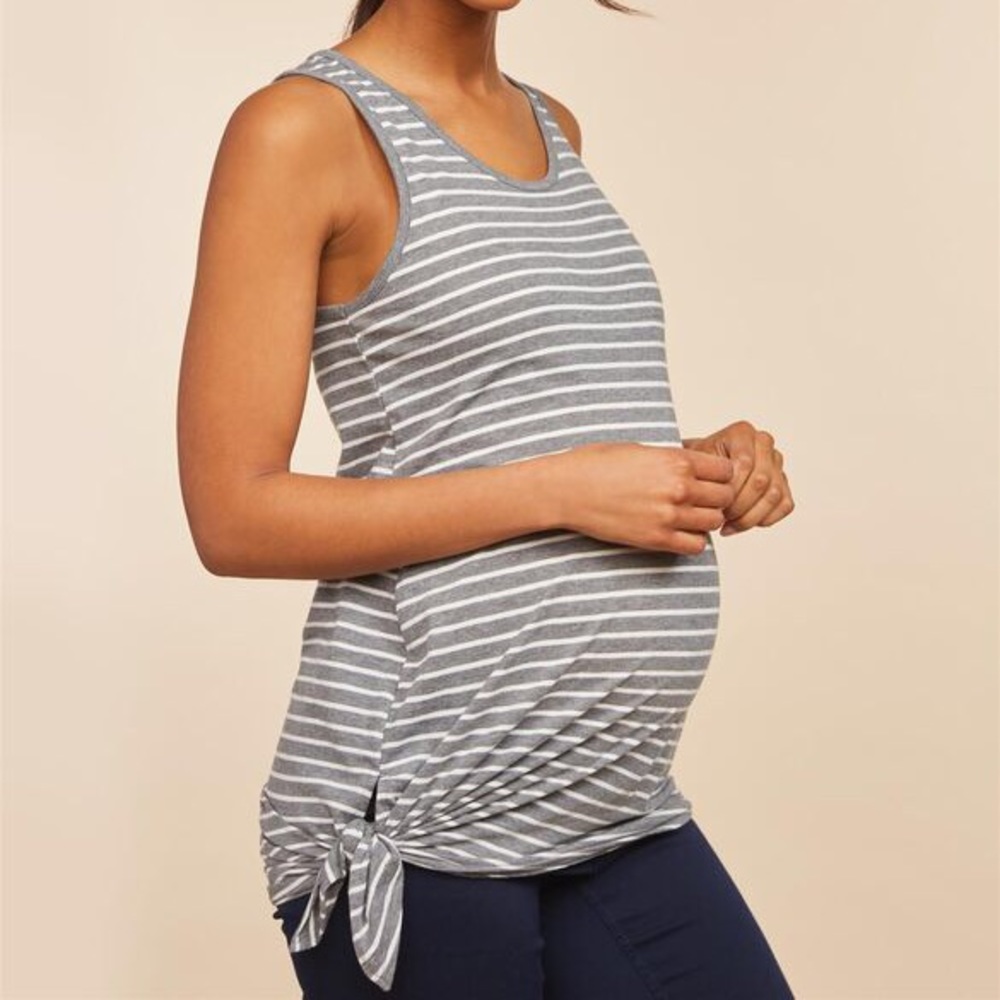 Motherhood maternity gray striped knotted tank S